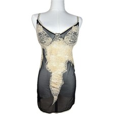 New Y2k Vintage Frederick's Of Hollywood Slip Dress Medium Black with Nude