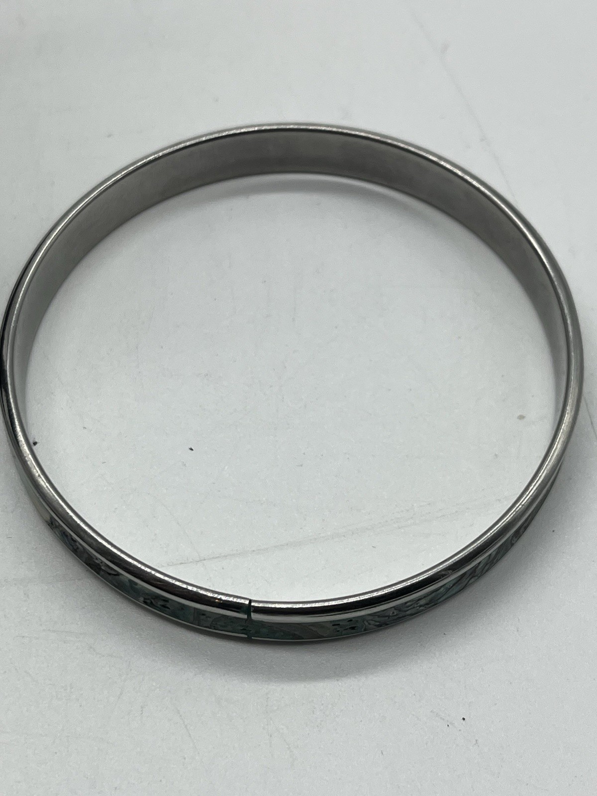 Abalone Shell Inlay Silver Tone Bangle Bracelet J… - image 2