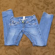 VTG True Religion Women's Blue Medium Wash Skinny Slim Low Rise Stretch Jeans 26