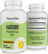 NaturalSlim Kadsorb Potassium Citrate 99 mg Capsules, 400 Vegetable Capsules