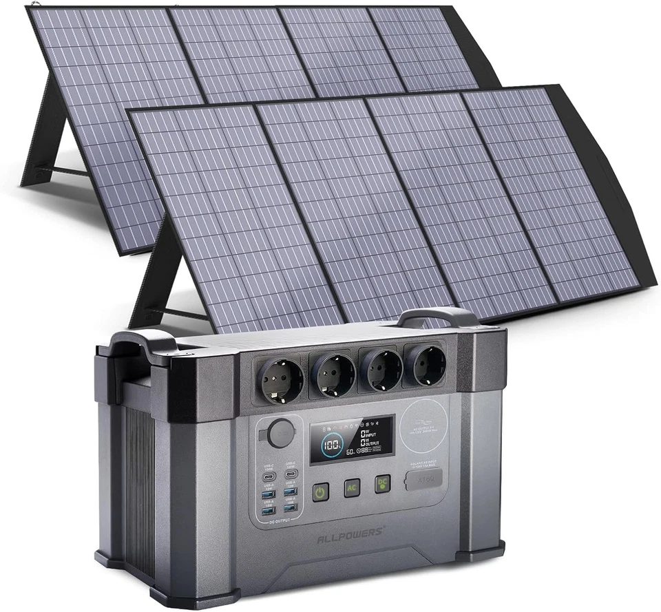 ALLPOWERS Tragbares Powerstation 2400W AKKU mit 2x 200W Faltbares Solarpanel