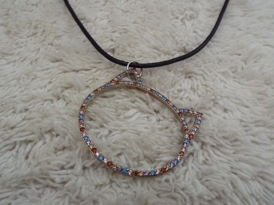 Colorful Rhinestone Open Cat Head Pendant Necklace