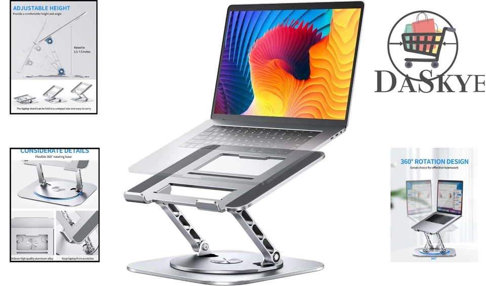 Suporte ajustável para laptop - rotação 360° e suporte para para-choques de borracha 16 polegadas - Imagem 2 de 4