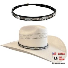 Horsehair Leather Hat Band with Silver Conchos