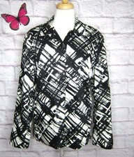 COLDWATER CREEK Black & White Graphic Print Snap Button Blazer Jacket Size 14
