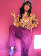 Vintage 1970s Women's 2 Orchid Purple Mauve High Waist Straight Leg Pants