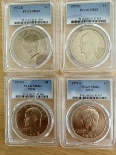 Eisenhow (Ike) Dollars Lot of 4 1972 D MS65 (2) & 1972 S Silver MS66 (2) PCGS