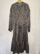 MNG Dress Women 8 Black White Maxi Long V-Neck Ling Sleeve Silky Feel City