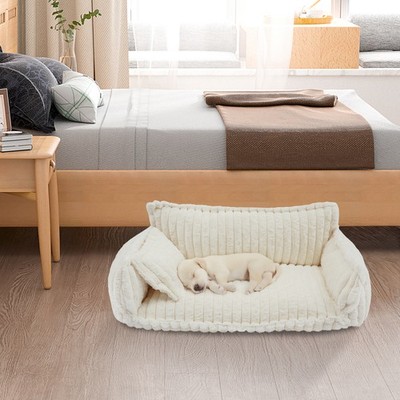 White Pet Sofa Bed with Pillow Non-Slip Bottom for Cats Small Medium Dogs