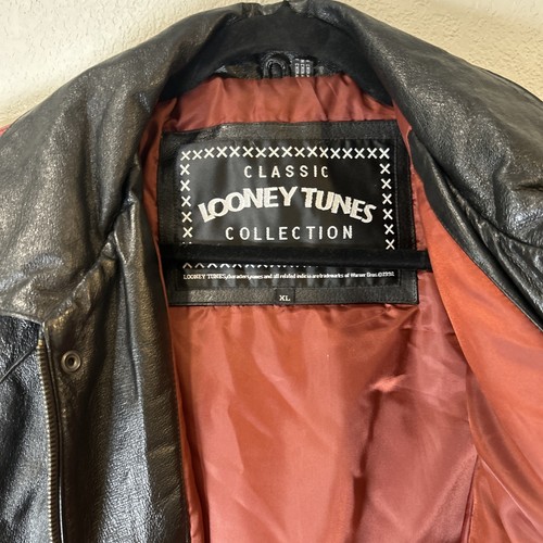 Taz Looney Leather Bomber Biker Jacket Looney Tunes Collection Size XL Vintage - Picture 13 of 16