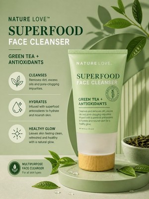 Nature Love Superfood Face Cleanser Green Tea Antioxidants 6 oz