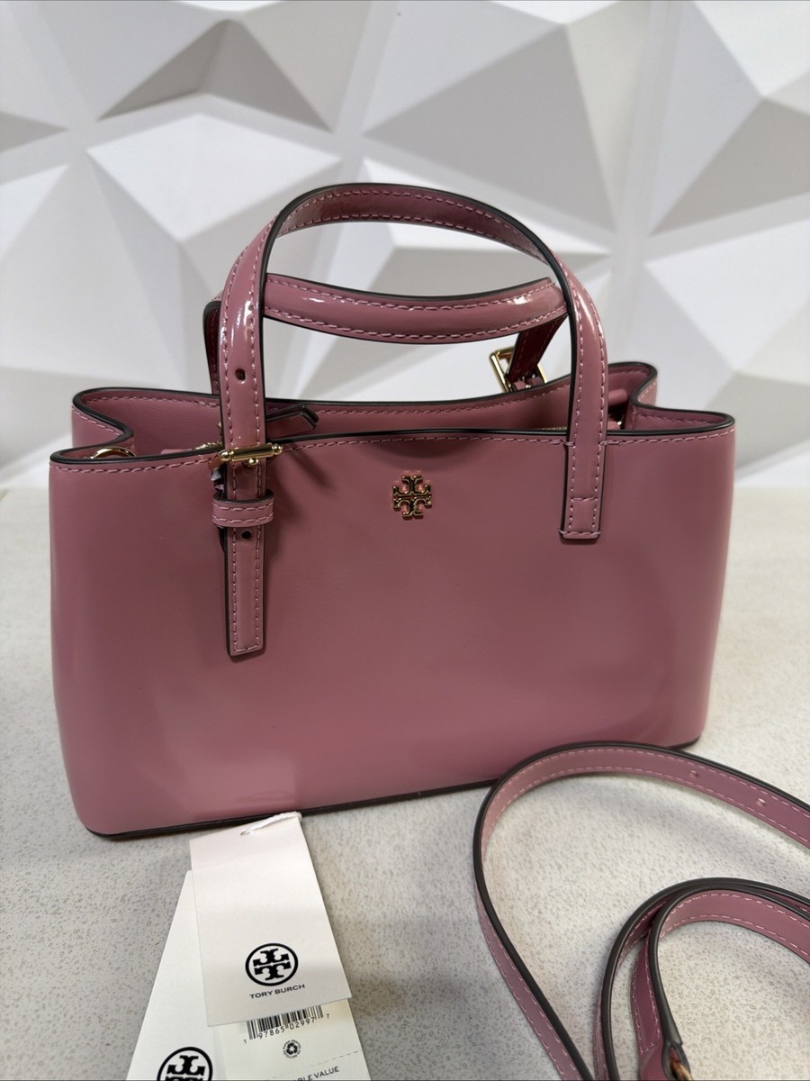 TORY BURCH EMERSON PATENT MINI TOTE Pink Ginger NEW 100% AUTHENTIC