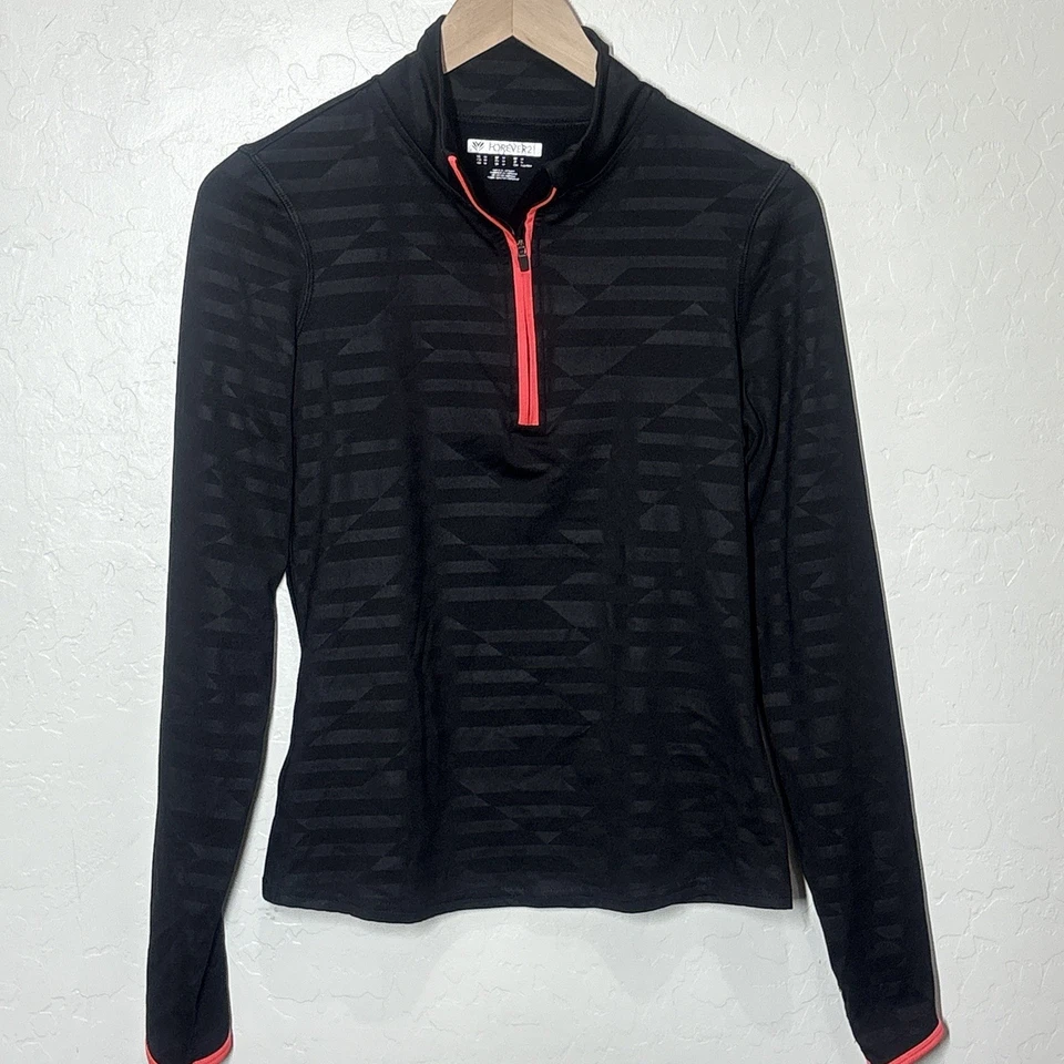 FOREVER 21 Activewear Jacket Womens M Black 1/4 Zip Pullover Sporty Athleisure - Image 4 of 4