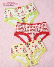 Strawberry Shortcake 3pc Panty Set y2k Kawaii Lace Trim, Yellow, Red, Green Cute