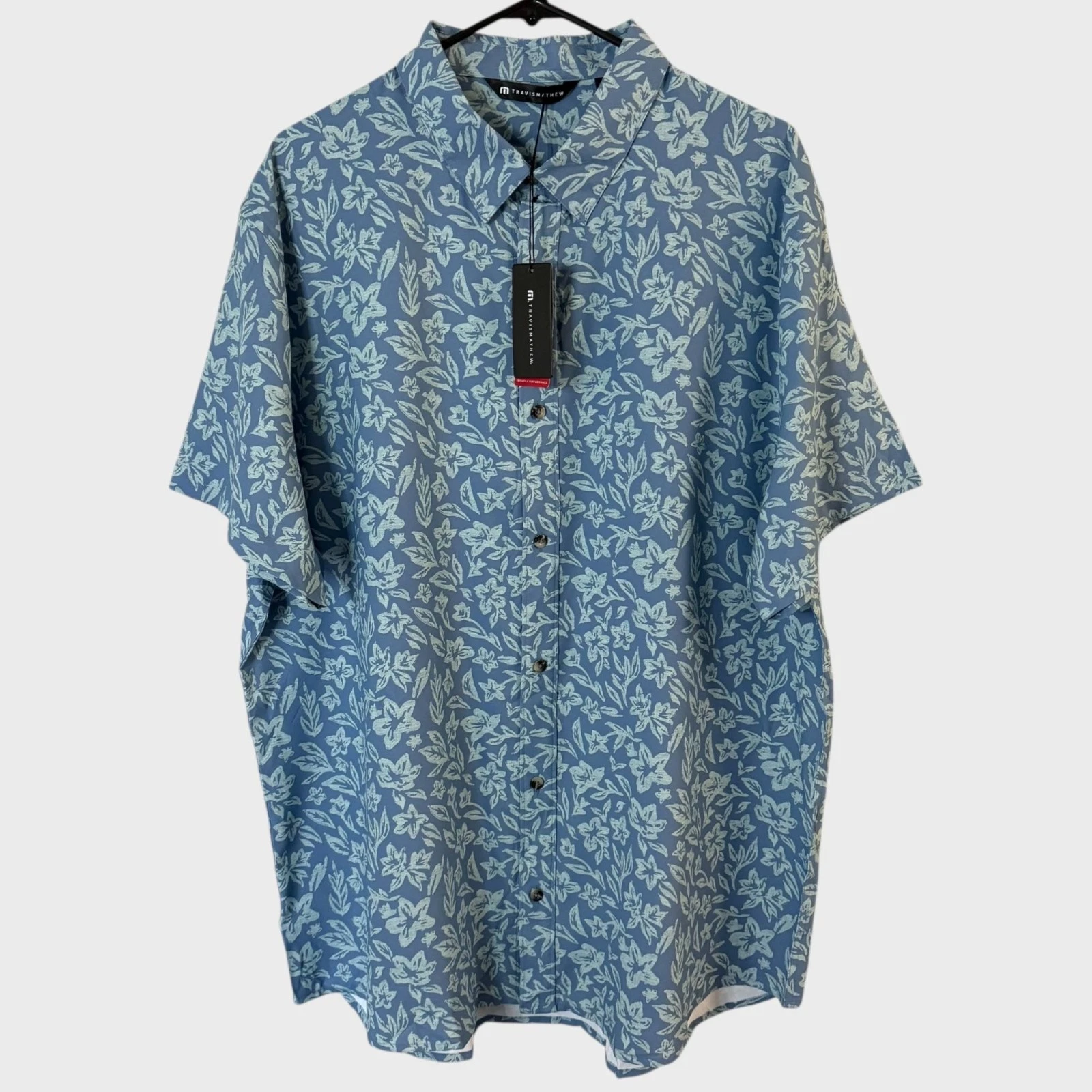 Travis Mathew Pearl City Short-Sleeve Button-Up Shirt Blue Men's Size XXL New