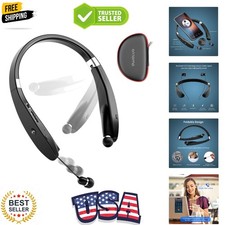 Foldable Bluetooth Headphones Wireless Neckband Headset with Retractable Earb...