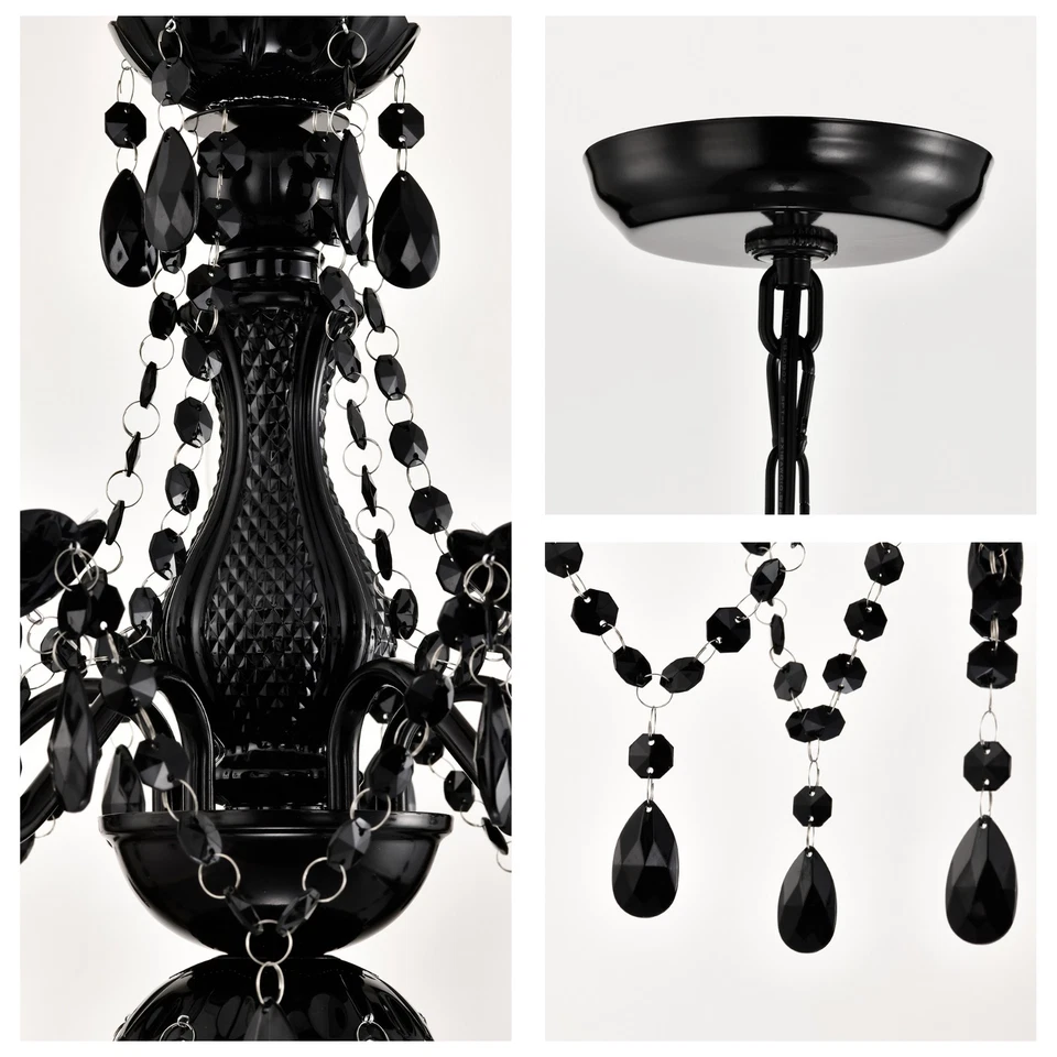 Lámpara de techo pequeña de cristal negra con 4 luces para dormitorio Foto 3 de 4