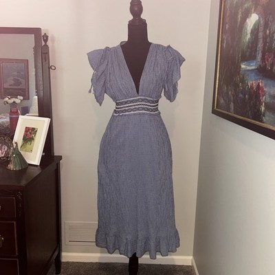 Max Studio Women's Short Sleeve Lined Blue Cotton Dress Size M