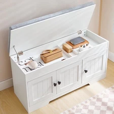 Shoe Storage Bench with Flip-Top Storage, 39.4" Wide Entryway Bench, Wooden S...
