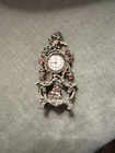 Revere Antique Clock Brooch Pin Gold Tone Vintage Jewelry Art Deco Collectible