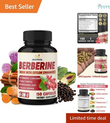 Berberine Capsules with Cinnamon Turmeric Milk Thistle Artichoke 150 Count