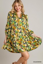 Goldenrod Abstract Umgee Tiered Dress w/ 3/4 Sleeves