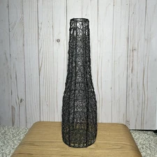 Woven Metal Vase, Cork Holder, Wine Bottle Shaped 16" Black