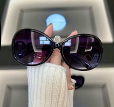 Women's 2000s Style Oversized Sunglasses Black Plastic Frame Purple Tinted