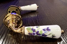 Baldwin 5150.357 Porcelain Limoges Brass Lever Set Purple Pansies USA Complete