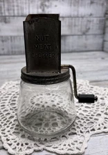 Vintage Androck USA Clear Glass Bottom & Metal Meat & Nut Grinder As Is Rusty 🩶