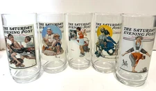 Vintage Lot of 5 SATURDAY EVENING POST GLASSES Arby's 1987 Norman Rockwell