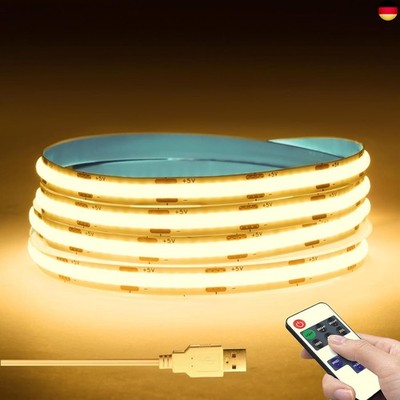 DC5V USB Dimmable COB LED Streifen, 2M Warmweiß COB LED Strip Light with Remote