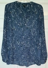 Simply Vera Vera Wang Womens L Blue Print V-neck Tab Slv Tunic Blouse