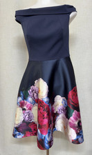 TED BAKER Navy Floral Off-the-Shoulder Fit and Flare Party Dress sz 2