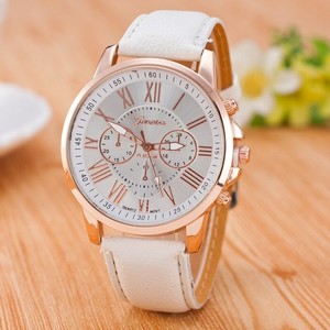 new fashion geneva women leather band stainless steel quartz analog wrist watch