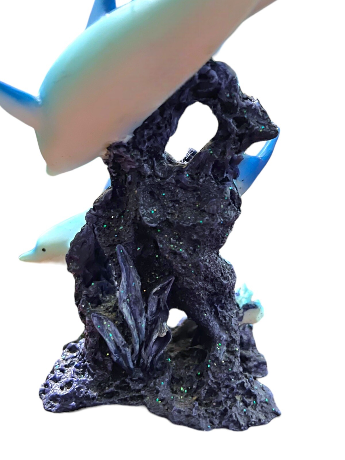 3 Blue Dolphins Swimming Around Coral Statue Sea Life Figurine Room Decor 6 3/8”