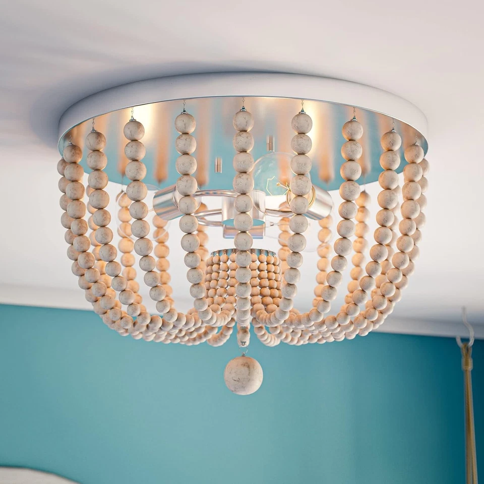 Kenroy Home 93134BS 3 cuentas de madera claras montaje al ras acabado de acero cepillado Foto 3 de 4