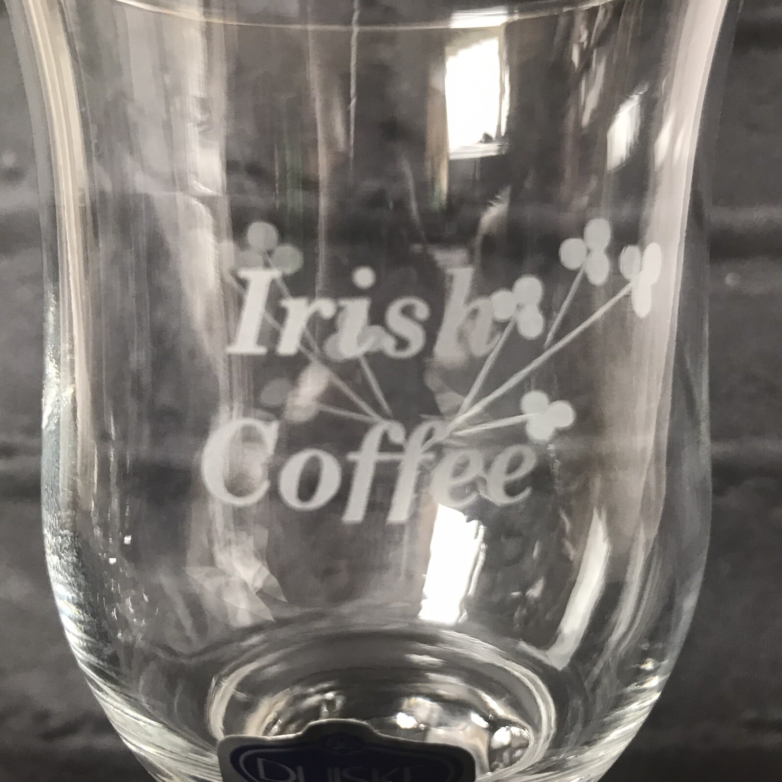 2 Irish Coffee Glasses DUISKE Hand Cut Glass Handles Shamrock Footed