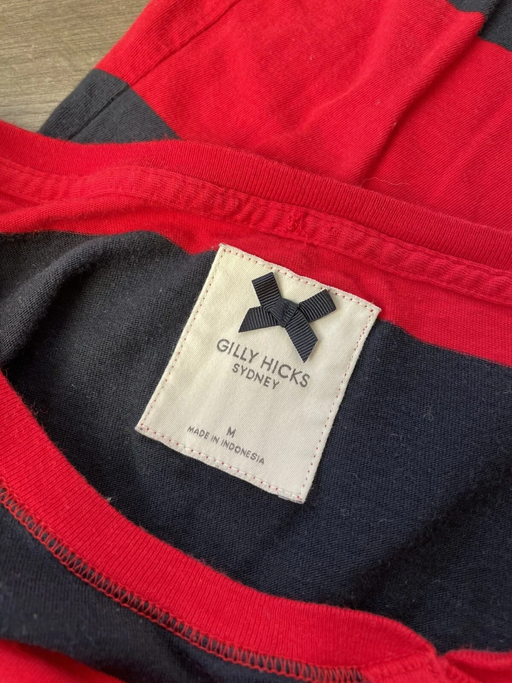 Gilly Hicks Red Blue Striped Top M Scoop Shirt - Image 4 of 4