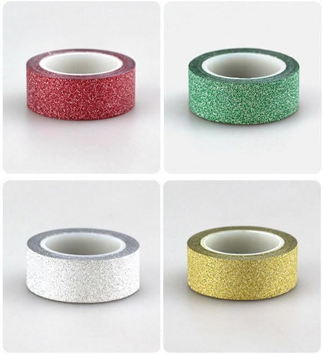 4 Rolls Glitter Washi Sticky Paper Rolls Masking Adhesive Tape Label Craft Decor