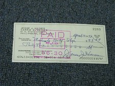 Jesse Haines Signed Autographed Cancelled Check 