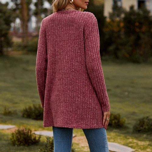 Damen Strickjacke Langarm vorne offen drapiert Pullover Knopfleiste Basic Cardigan - Bild 22 von 32