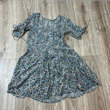 Free people floral ditty mini dress button down size Small blue