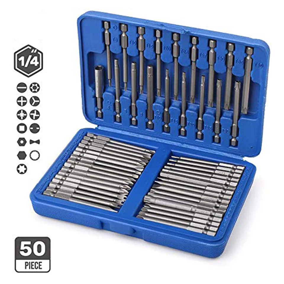 50 tlg Bitsatz Set Inbus Schrauben Schlitz Kreuzschlitz Torx Vielzahn Sechskant - Bild 3 von 4