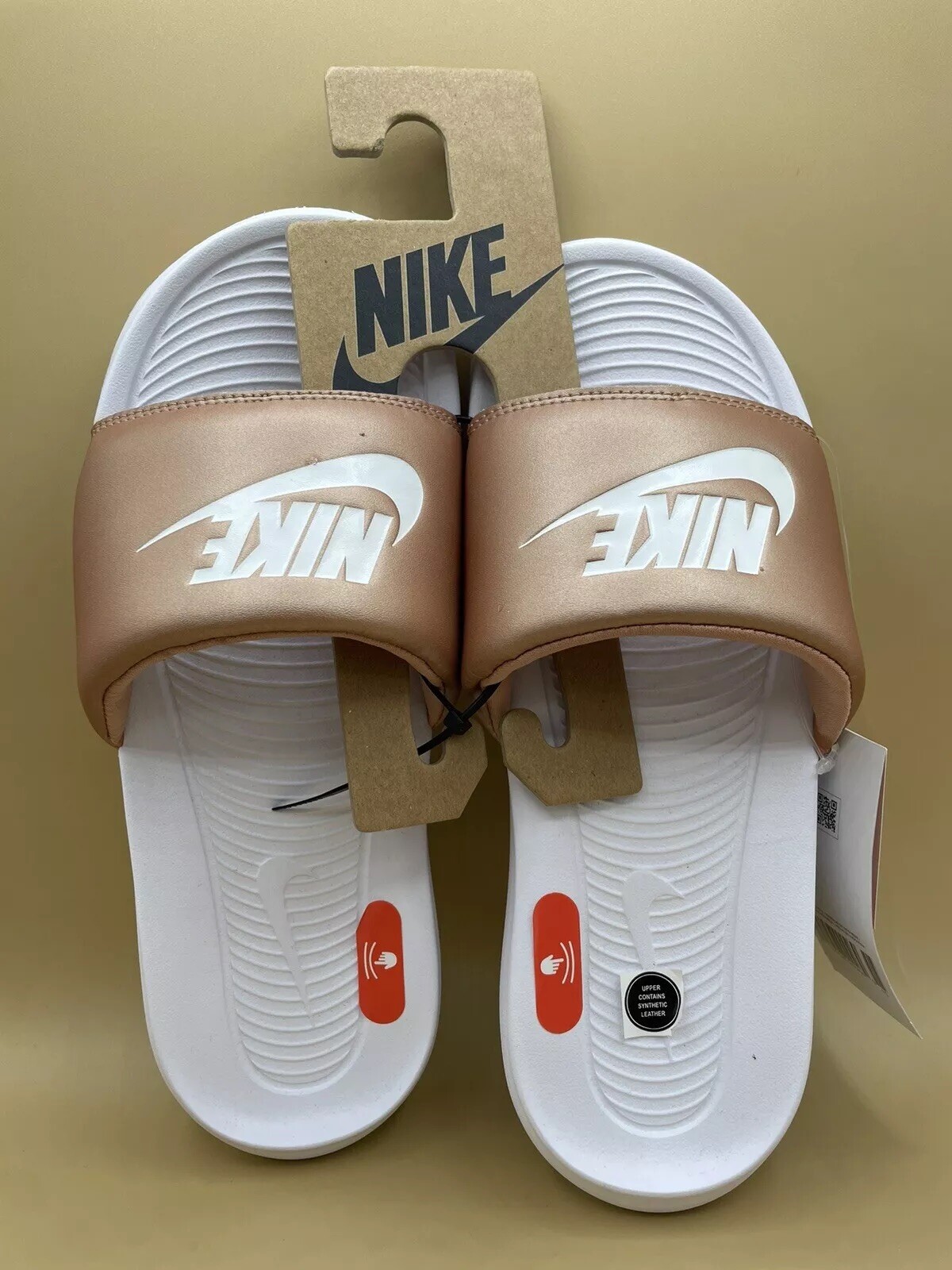Size 9 Nike Women Victori One Metallic Bronze / White Slide Sandals NEW