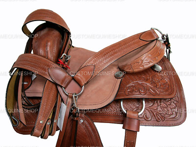 WESTERN SADDLE 15 16 17 18 PLEASURE TRAIL TOOLED LEATHER USED BARREL TACK SET