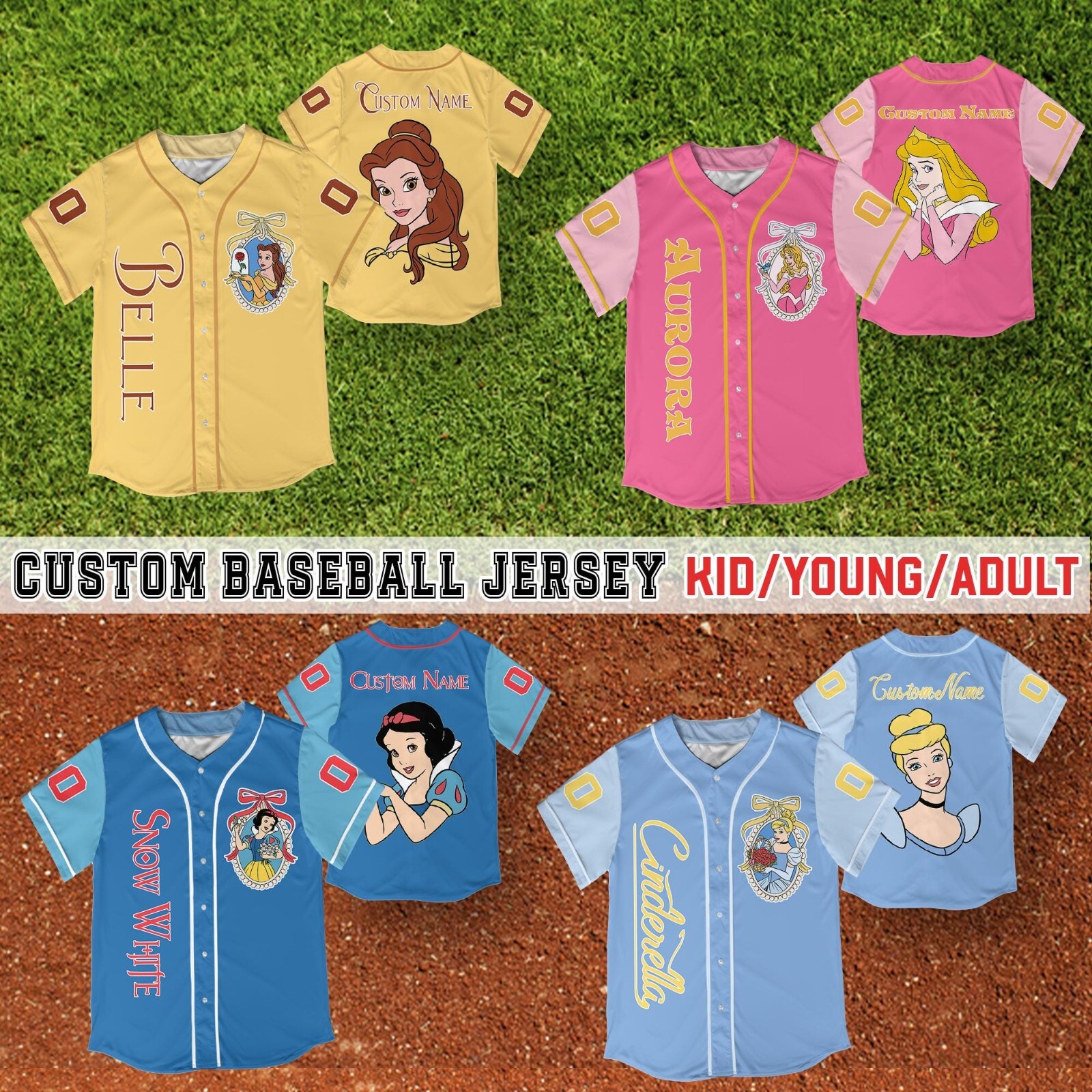Custom Disney Princess Coquette Baseball Jersey for Kids & Adults