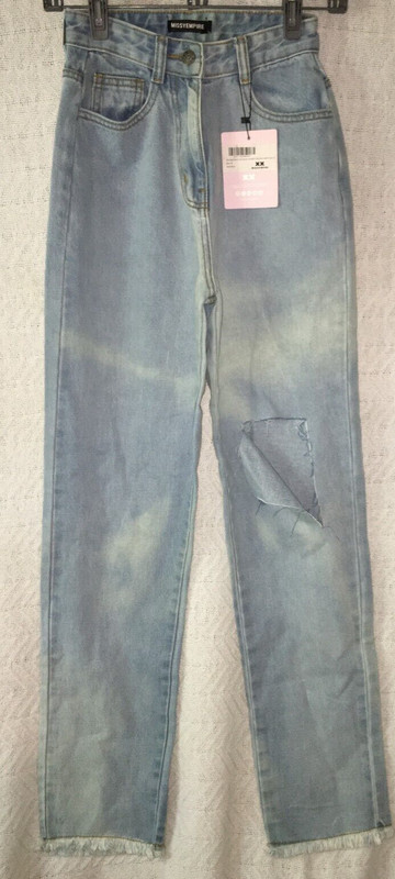 Missyempire Exclusive Straight Leg with Rips Distressed Mid Blue Jeans US Size 4
