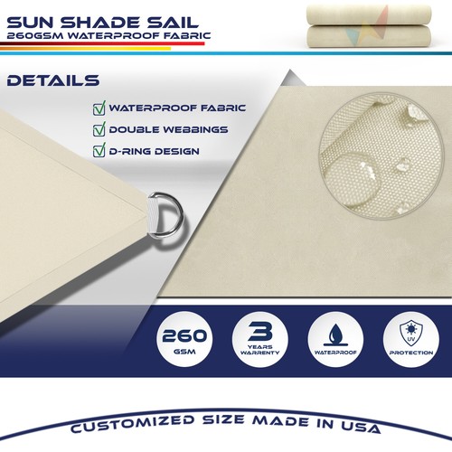 Beige 5-24FT Triangle Waterproof Sun Shade Sail Garden Pool Patio Cover - Picture 2 of 6