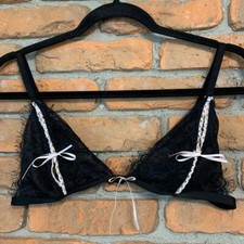 Frederick's of Hollywood Women's Lace Tie Front Open Cup Bralette Black - Size M